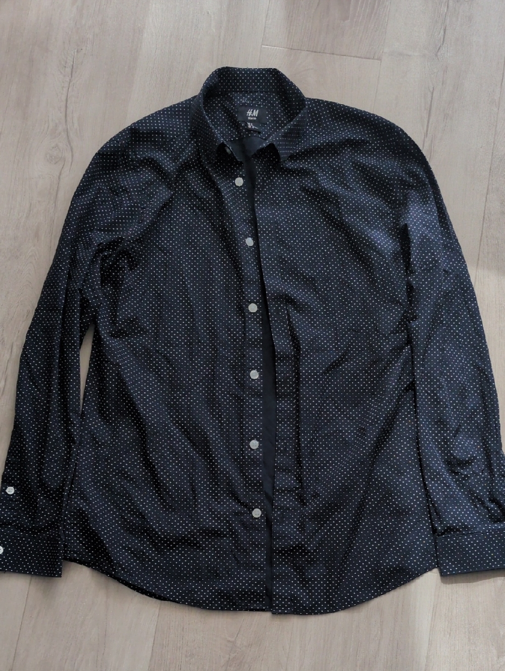 H&M Men's Black Button-Down Shirt with White Microdots